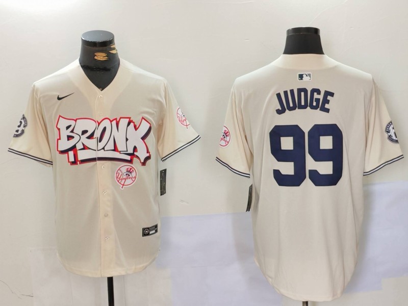 Men New York Yankees 99 Judge Cream joint name 2024 Nike MLB Jersey style 3